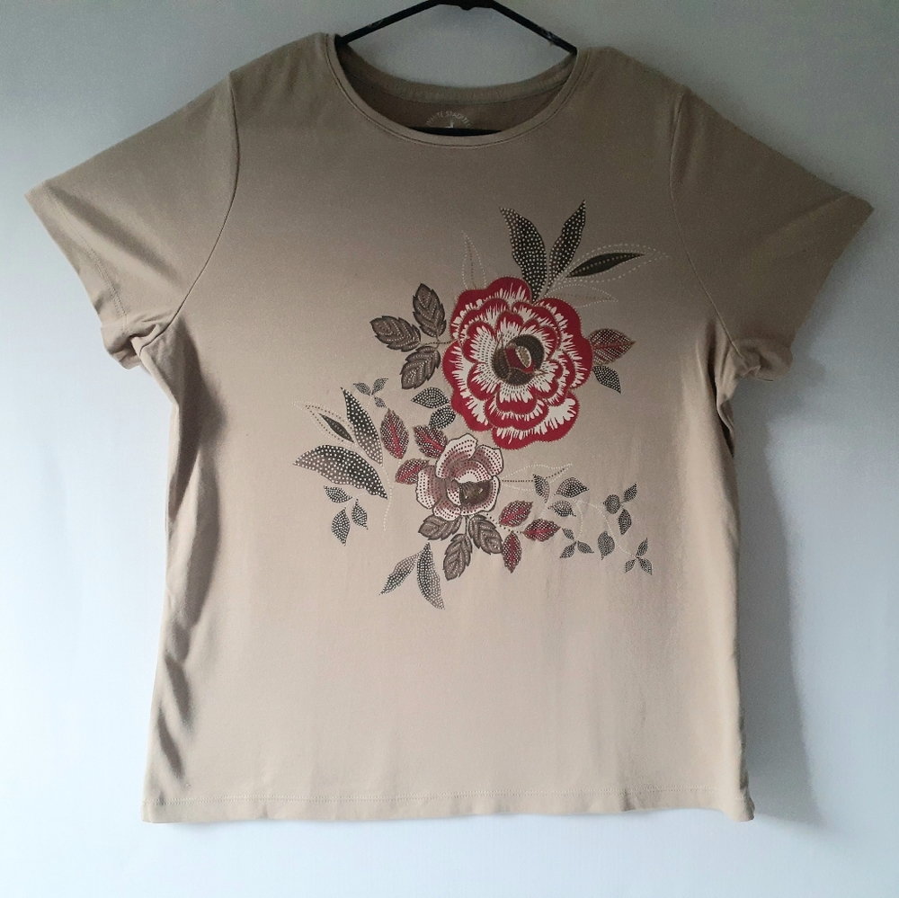 White stag women's beige floral print short sleeve top size XL (16-18) - Picture 3 of 9